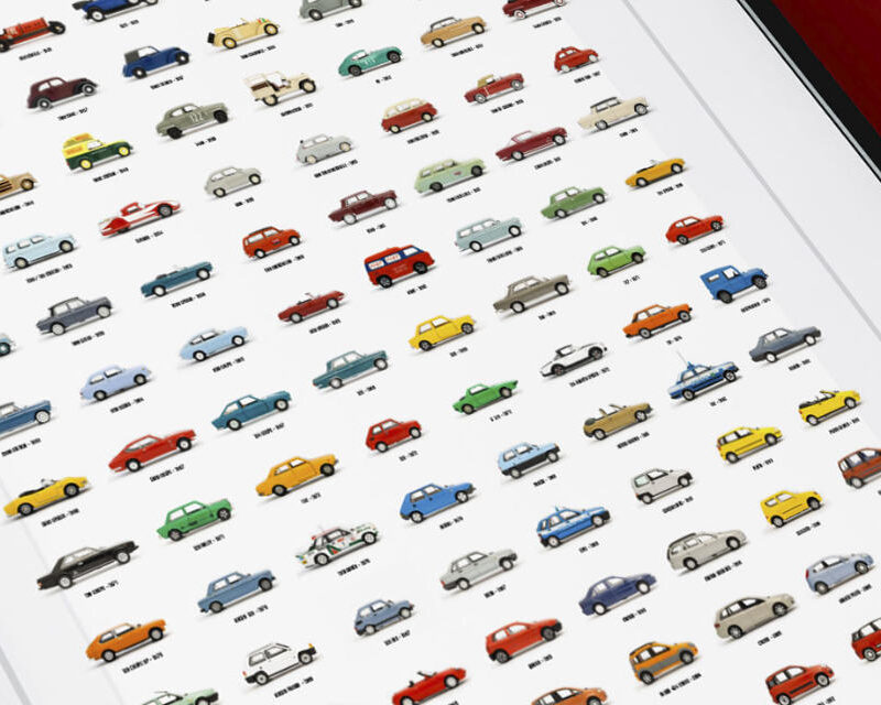 Picture of Fiat poster containing photographed miniature cars