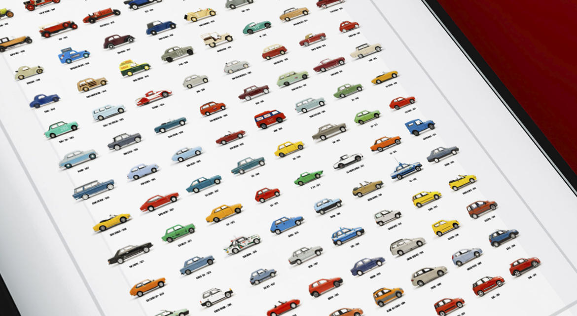 Picture of Fiat poster containing photographed miniature cars